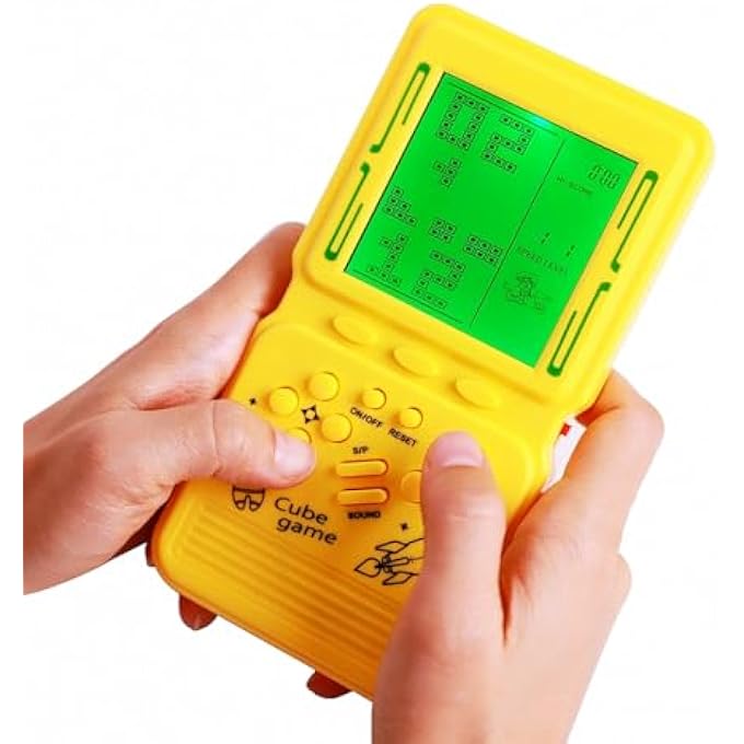 RETRO BRICK GAME CONSOLE LARGE SCREEN WITH GREEN BACKLIGHT BUILT-IN 23 MULTI-MODE GAMES CLASSIC NOSTALGIA SPEED AND DIFFICULTY ADJUSTABLE POWERED BY 2 AA BATTERIES (YELLOW) - Image 3