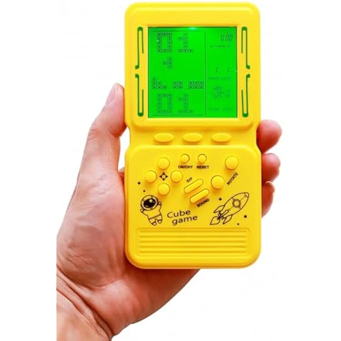 RETRO BRICK GAME CONSOLE LARGE SCREEN WITH GREEN BACKLIGHT BUILT-IN 23 MULTI-MODE GAMES CLASSIC NOSTALGIA SPEED AND DIFFICULTY ADJUSTABLE POWERED BY 2 AA BATTERIES (YELLOW) - Image 4