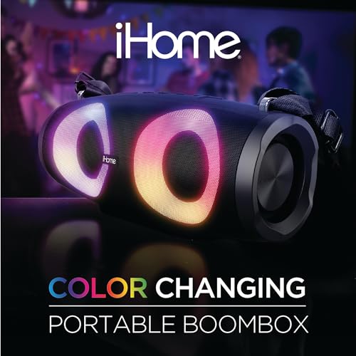iHome Bluetooth Speaker Boombox with FM Radio and Color Changing Lights Portable and Rechargeable Wireless Speaker iBT915BEXv24 - Image 3
