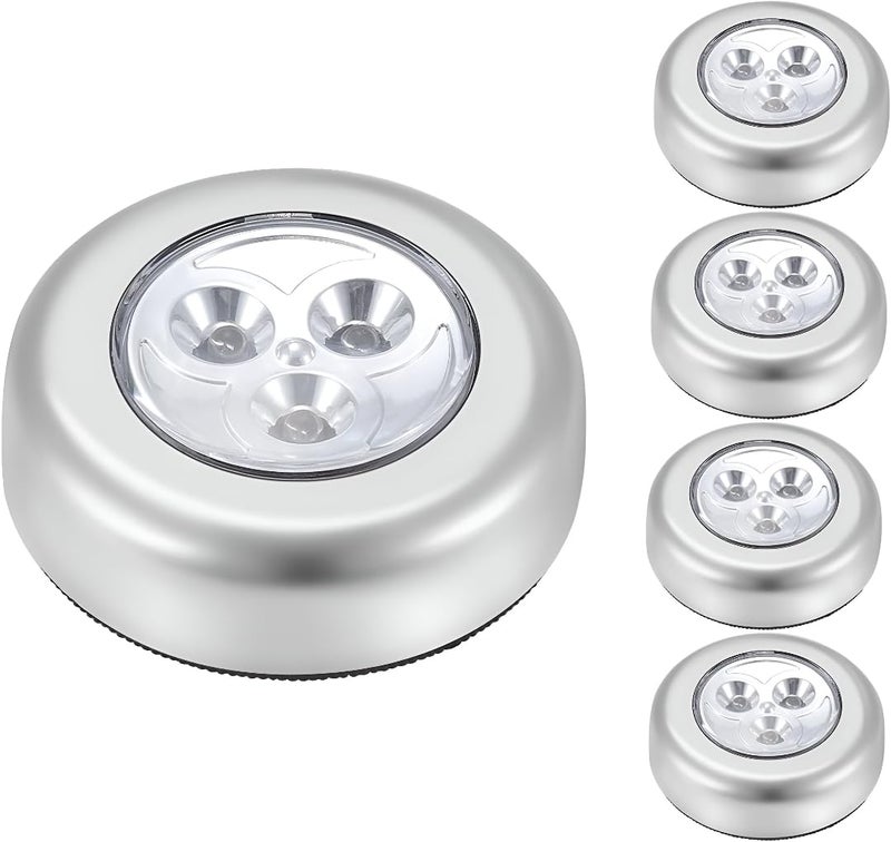 MeeTo Wireless LED Puck Light, Stick-Anywhere Closet Portable Tap Push Button Stair-Wall Lights for Cabinet, Hallway, Bathroom, Bedroom, Kitchen, 3 Battery Operated Low White Light, (PC5) - Image 1