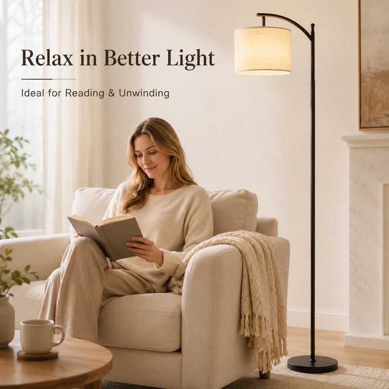 GroveMade Led Floor Lamp, Vintage Standing Lamp with Fabric Shade, Tall Reading Lamp for Living Room, Bedroom & Office, Eye-Caring Floor Light with High CRI, Modern Home Decor  Lighting。 - Image 3