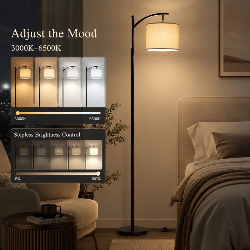 GroveMade Led Floor Lamp, Vintage Standing Lamp with Fabric Shade, Tall Reading Lamp for Living Room, Bedroom & Office, Eye-Caring Floor Light with High CRI, Modern Home Decor  Lighting。 - Image 5