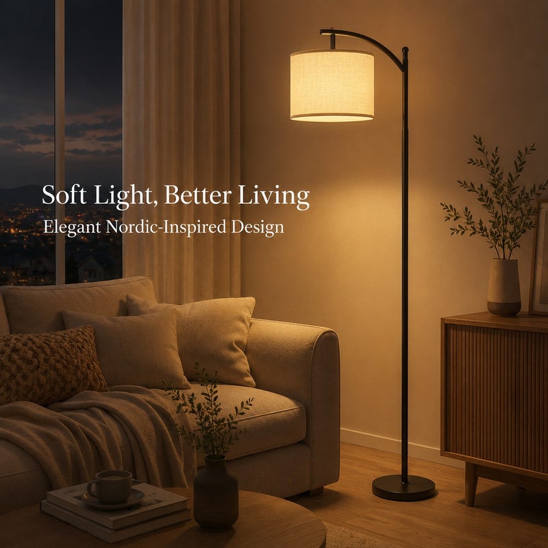 GroveMade Led Floor Lamp, Vintage Standing Lamp with Fabric Shade, Tall Reading Lamp for Living Room, Bedroom & Office, Eye-Caring Floor Light with High CRI, Modern Home Decor  Lighting。 - Image 1