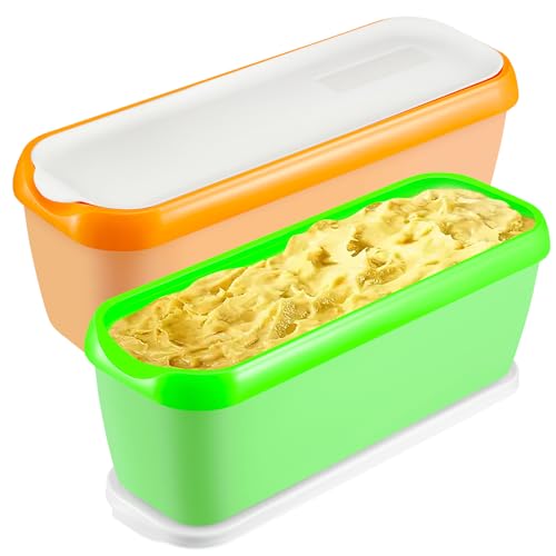 Boxdljh Ice Cream Containers Set of 2, 1.5 Quart Ice Cream Tub, Reusable Homemade Ice Cream Tubs with Stackable Freezer Storage Container for Yogurt, Sorbet, Gelato (Cyan+Orange=2Pack) - Image 1