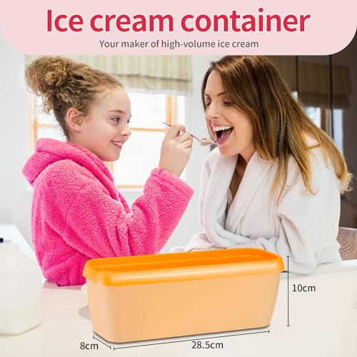 Boxdljh Ice Cream Containers Set of 2, 1.5 Quart Ice Cream Tub, Reusable Homemade Ice Cream Tubs with Stackable Freezer Storage Container for Yogurt, Sorbet, Gelato (Cyan+Orange=2Pack) - Image 2