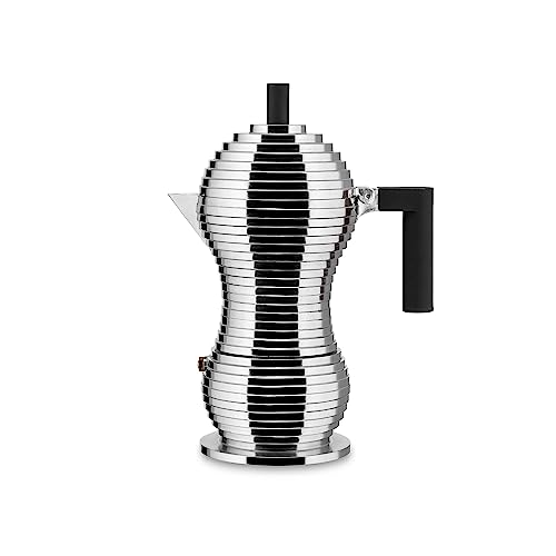 ALESSI آلة صنع القهوة الإسبريسو 6 أكواب من أليسي MDL02/6 B بولشينا على الموقد بمقبض وزر من الألمنيوم، أسود - Image 4