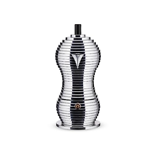ALESSI آلة صنع القهوة الإسبريسو 6 أكواب من أليسي MDL02/6 B بولشينا على الموقد بمقبض وزر من الألمنيوم، أسود - Image 2