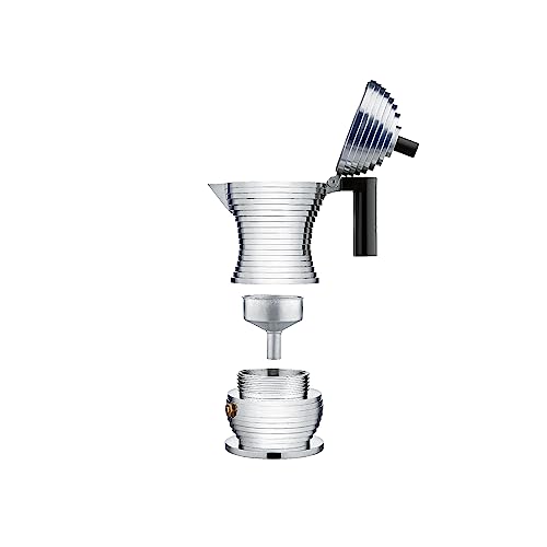ALESSI آلة صنع القهوة الإسبريسو 6 أكواب من أليسي MDL02/6 B بولشينا على الموقد بمقبض وزر من الألمنيوم، أسود - Image 5