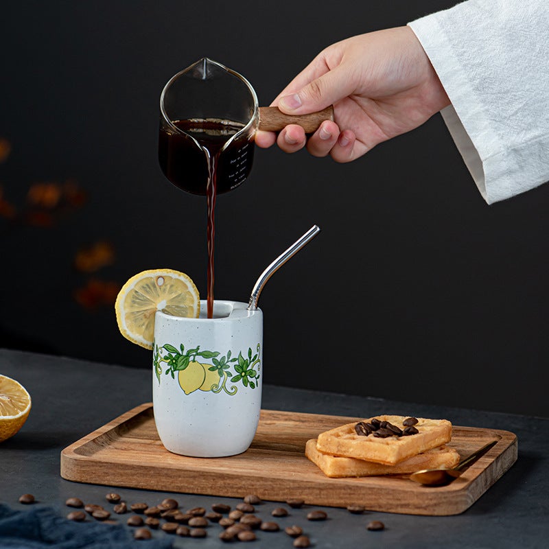 Vintage Lemon Print Ceramic Cup withStainless Steel Straw, Cute SpeckledPorcelain Mug for Cold Drinks, Juice, Coffee& Iced Tea, Ergonomic Handheld Design,Ideal for Home, Office, Majlis Use, PerfectRamadan Iftar Drinkware, Aesthetic TabletopMug for Daily Refreshment & Festival  Gifting - Image 3