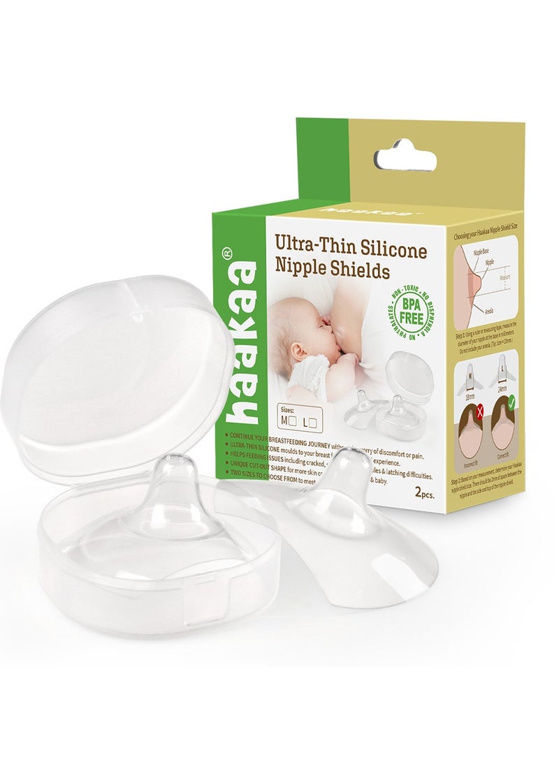 Haakaa Ultra-Thin Silicone Nipple Shields – Size M, Soft Breastfeeding Protection for Sore Nipples, Latch Support for Newborns & Premature Babies - Image 1