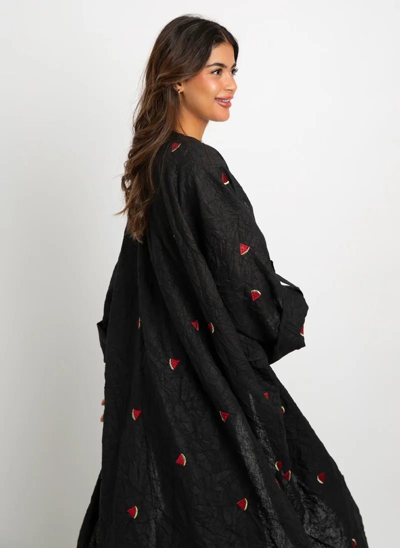 Kaafmeem Black Watermelon Burst Bohemian Abaya