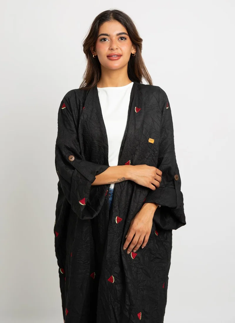 Kaafmeem Black Watermelon Burst Bohemian Abaya