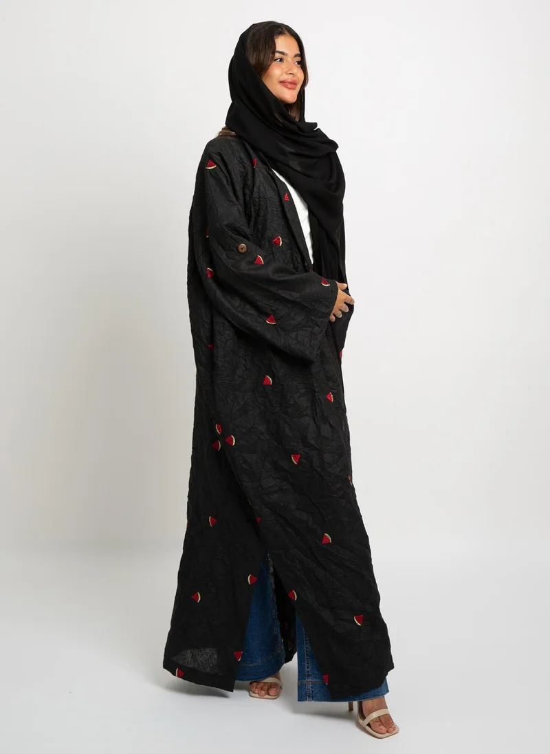 Kaafmeem Black Watermelon Burst Bohemian Abaya