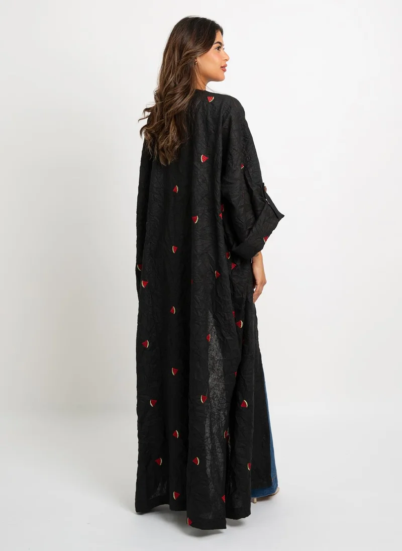 Kaafmeem Black Watermelon Burst Bohemian Abaya