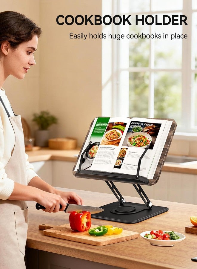 Tounee Book Holder Stand for Reading, Adjustable Book Stand with 360° Swivel Base, Cookbook Stand Recipe Book Holder with Elastic Page Clips for Music Scores, Recipe, Tablet, Laptop-Black - Image 3
