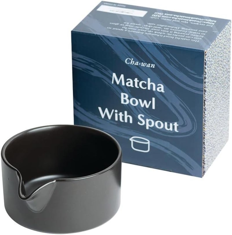 Naoki Matcha Traditional Ceramic Chawan Matcha Tea Bowl with Pour Spout Set - Hand Made Ceramic with Black Matte Glaze - For Perfectly Whisked Matcha Green Tea (18 Ounce) - Image 1