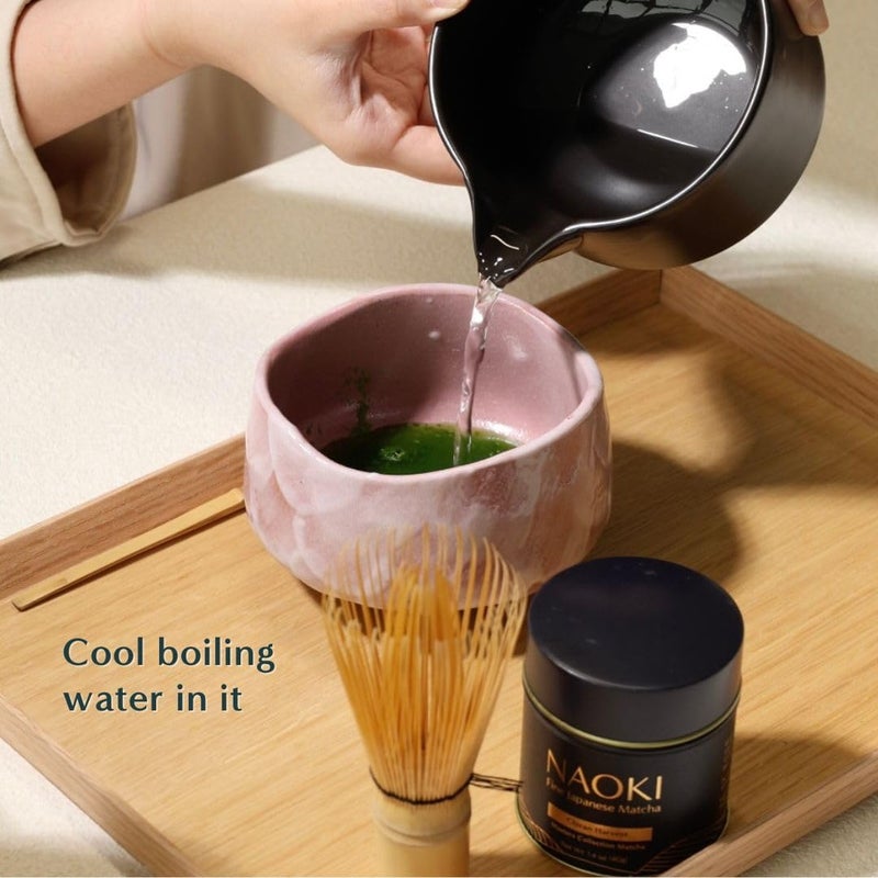 Naoki Matcha Traditional Ceramic Chawan Matcha Tea Bowl with Pour Spout Set - Hand Made Ceramic with Black Matte Glaze - For Perfectly Whisked Matcha Green Tea (18 Ounce) - Image 5