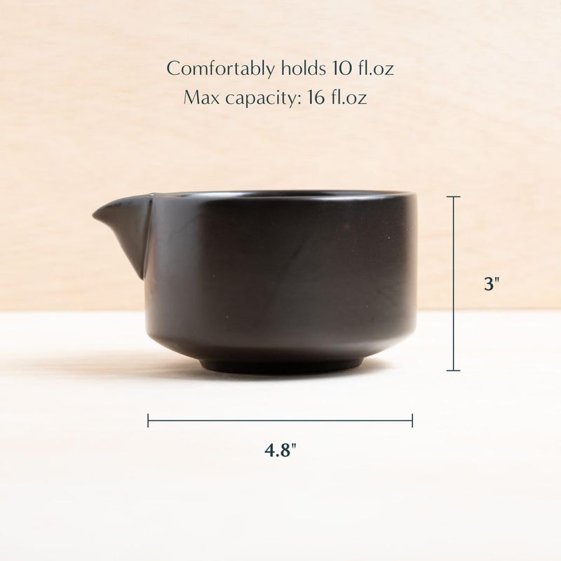 Naoki Matcha Traditional Ceramic Chawan Matcha Tea Bowl with Pour Spout Set - Hand Made Ceramic with Black Matte Glaze - For Perfectly Whisked Matcha Green Tea (18 Ounce) - Image 3