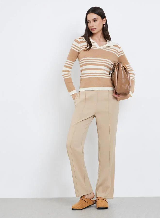 Take Two Take Two Open Collar Striped Knit Sweater