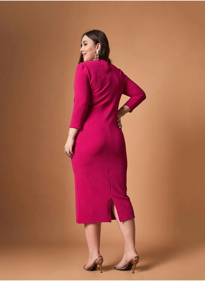 SASSAFRAS Plus Size Glittered Bodycon Midi Dress with Back Slit by Styli