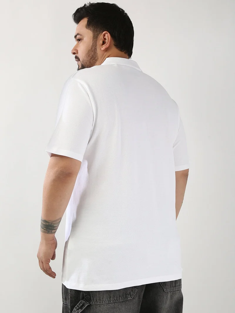 Urbano Fashion  Urbano Plus Men's White Solid Regular Fit Half Sleeve Cotton Polo T-Shirt  | Best Price UAE