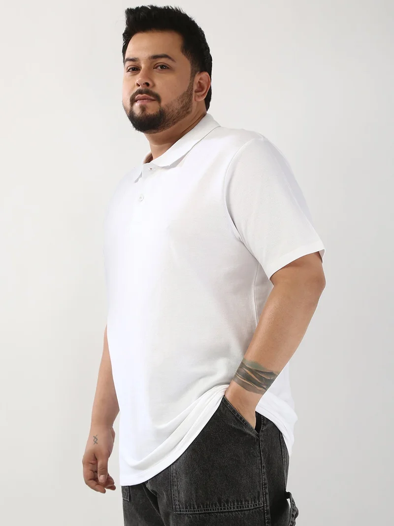Urbano Fashion  Urbano Plus Men's White Solid Regular Fit Half Sleeve Cotton Polo T-Shirt  | Best Price UAE