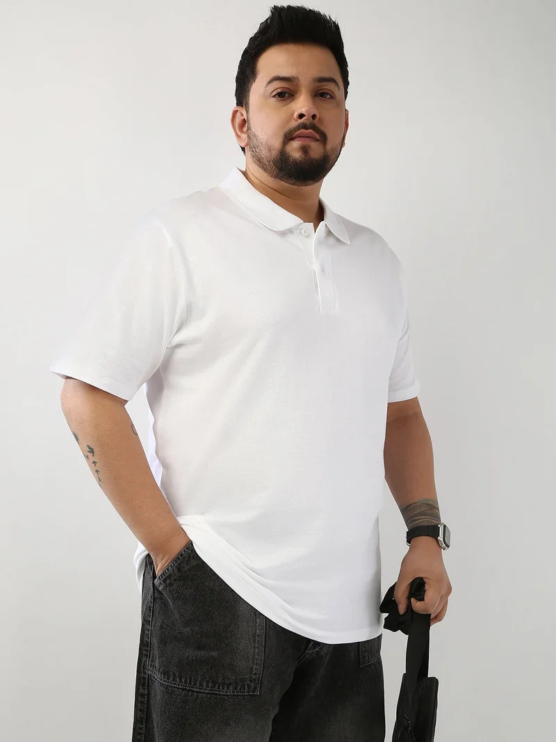 Urbano Plus Men's White Solid Regular Fit Half Sleeve Cotton Polo T-Shirt
