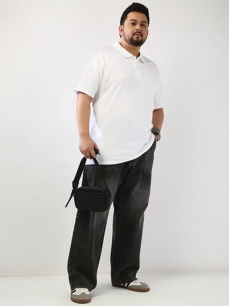 Urbano Fashion  Urbano Plus Men's White Solid Regular Fit Half Sleeve Cotton Polo T-Shirt  | Best Price UAE