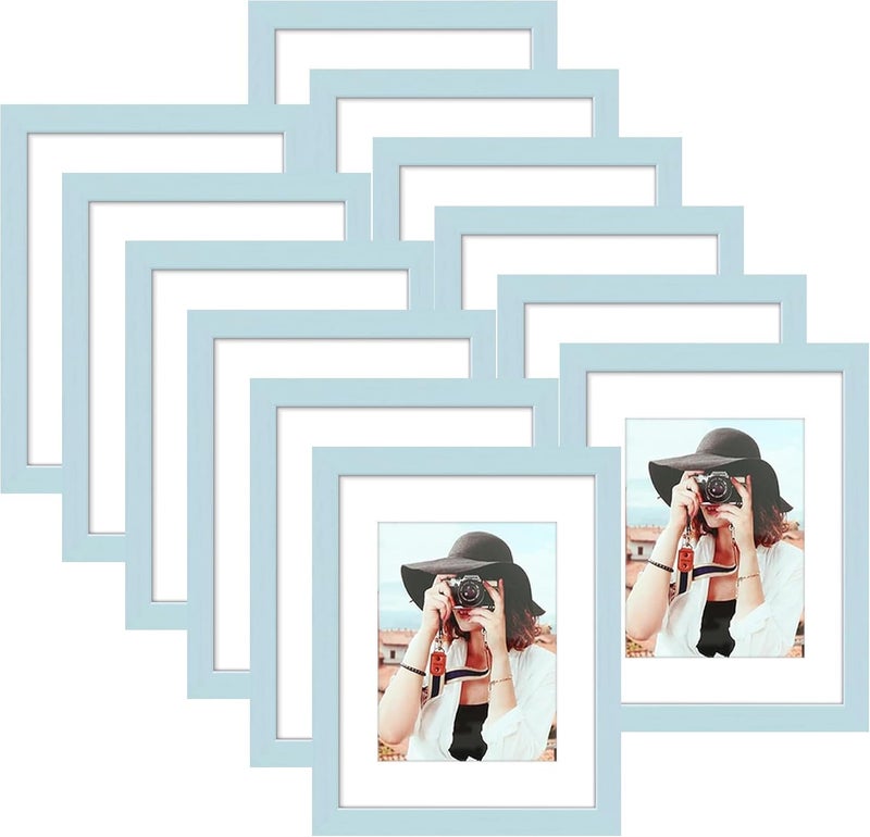 Picrit 8.5x11 Picture Frame Set of 12, Display 6x8 with Mat or 8.5 x 11 without Mat, Photo Frames for Wall Mounting or Table Top Display, Blue - Image 1