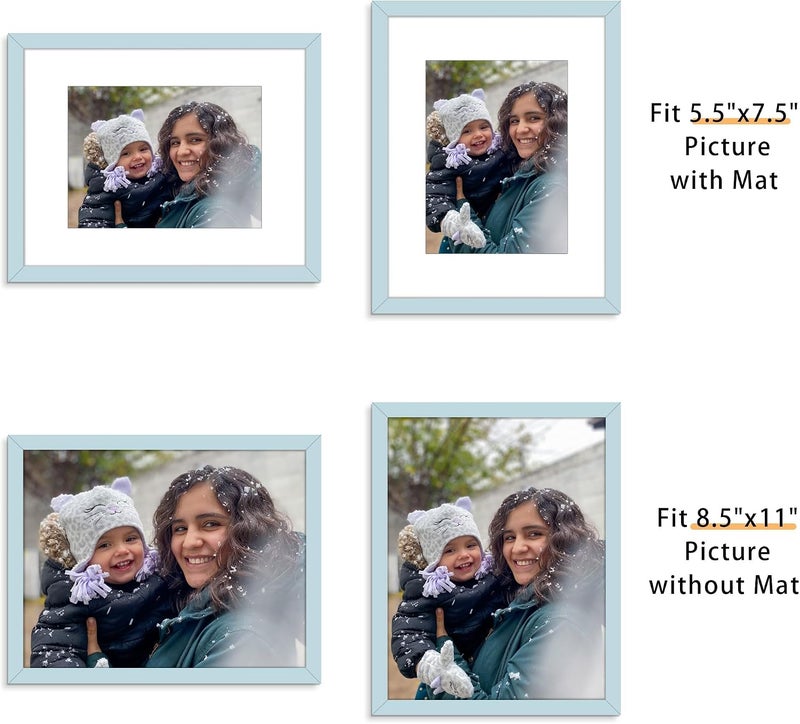 Picrit 8.5x11 Picture Frame Set of 12, Display 6x8 with Mat or 8.5 x 11 without Mat, Photo Frames for Wall Mounting or Table Top Display, Blue - Image 2