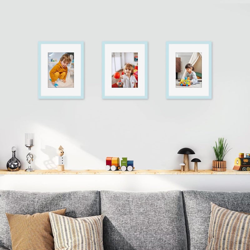 Picrit 8.5x11 Picture Frame Set of 12, Display 6x8 with Mat or 8.5 x 11 without Mat, Photo Frames for Wall Mounting or Table Top Display, Blue - Image 3