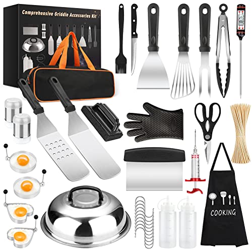 Yekale Griddle Accessories Kit, 135 Pcs Griddle Grill Tools Set for Blackstone and Camp Chef, Professional Grill BBQ Spatula Set with Basting Cover, Spatula, Scraper, Bottle, Tongs, Egg Ring - Image 1