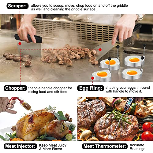 Yekale Griddle Accessories Kit, 135 Pcs Griddle Grill Tools Set for Blackstone and Camp Chef, Professional Grill BBQ Spatula Set with Basting Cover, Spatula, Scraper, Bottle, Tongs, Egg Ring - Image 5
