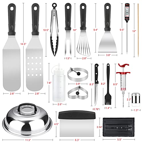 Yekale Griddle Accessories Kit, 135 Pcs Griddle Grill Tools Set for Blackstone and Camp Chef, Professional Grill BBQ Spatula Set with Basting Cover, Spatula, Scraper, Bottle, Tongs, Egg Ring - Image 2