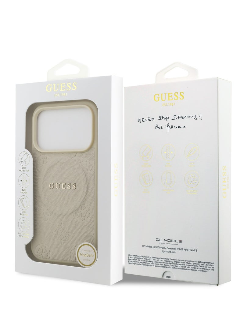 GUESS iPhone 17 Pro MagSafe PU Leather Case with Peony Hot Stamp Design with Classic Logo / Drop Protection / Slim Profile / Easy Snap-On / Sustainable Packaging / Comfortable Grip - Beige - Image 3