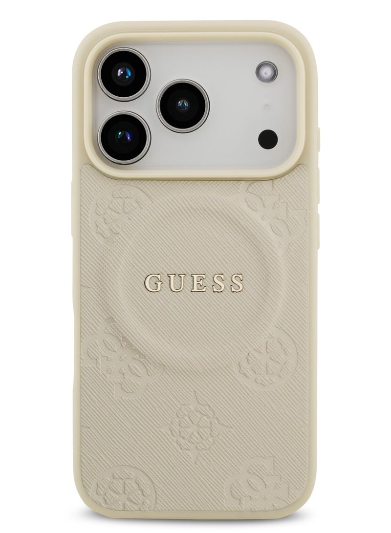 GUESS iPhone 17 Pro MagSafe PU Leather Case with Peony Hot Stamp Design with Classic Logo / Drop Protection / Slim Profile / Easy Snap-On / Sustainable Packaging / Comfortable Grip - Beige - Image 1