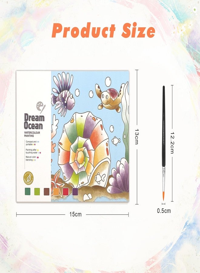 ZAKVOOR Watercolor Painting Book for Kids and Toddlers, Pocket Cartoon Watercolor Graffiti Paper Book with Paint Palette and Brush, Art Craft Gift for Drawing (Dream Ocean) - Image 2