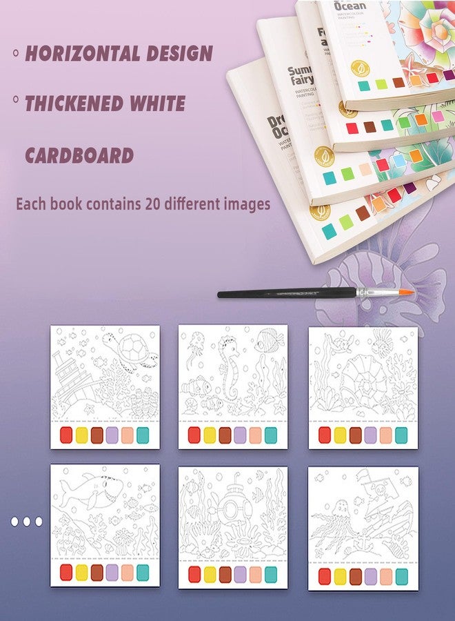 ZAKVOOR Watercolor Painting Book for Kids and Toddlers, Pocket Cartoon Watercolor Graffiti Paper Book with Paint Palette and Brush, Art Craft Gift for Drawing (Dream Ocean) - Image 3