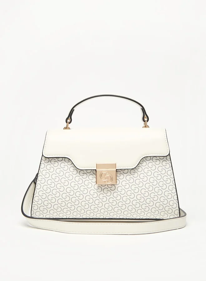 سيليست All-Over Monogram Print Satchel Bag with Detachable Strap