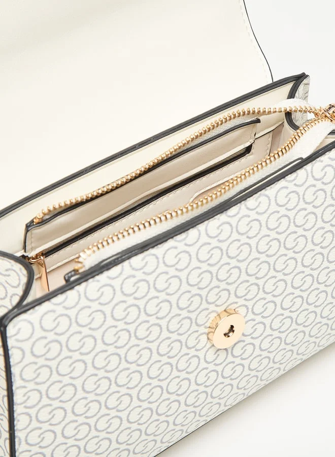 سيليست All-Over Monogram Print Satchel Bag with Detachable Strap
