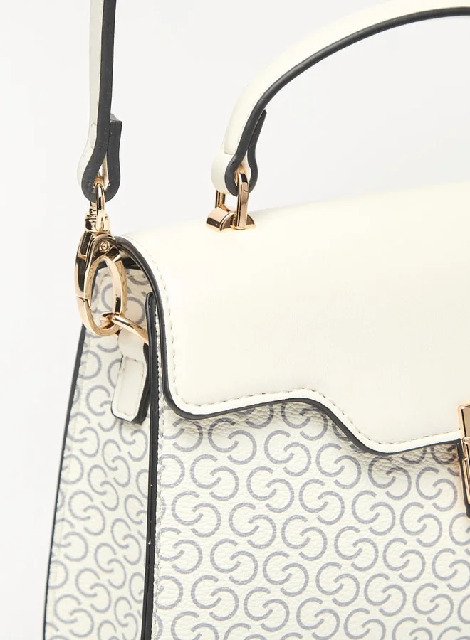 سيليست All-Over Monogram Print Satchel Bag with Detachable Strap