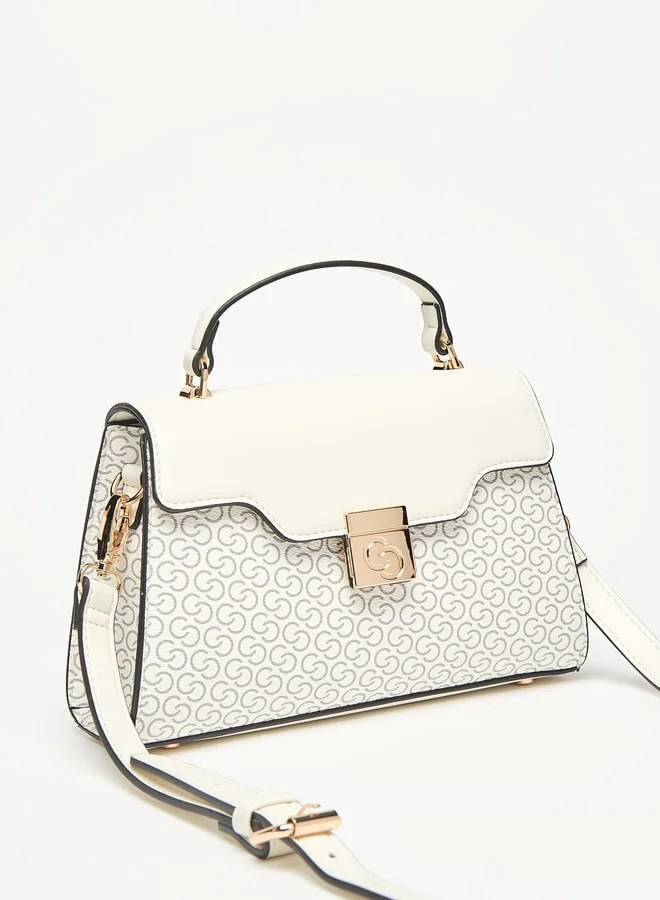 سيليست All-Over Monogram Print Satchel Bag with Detachable Strap
