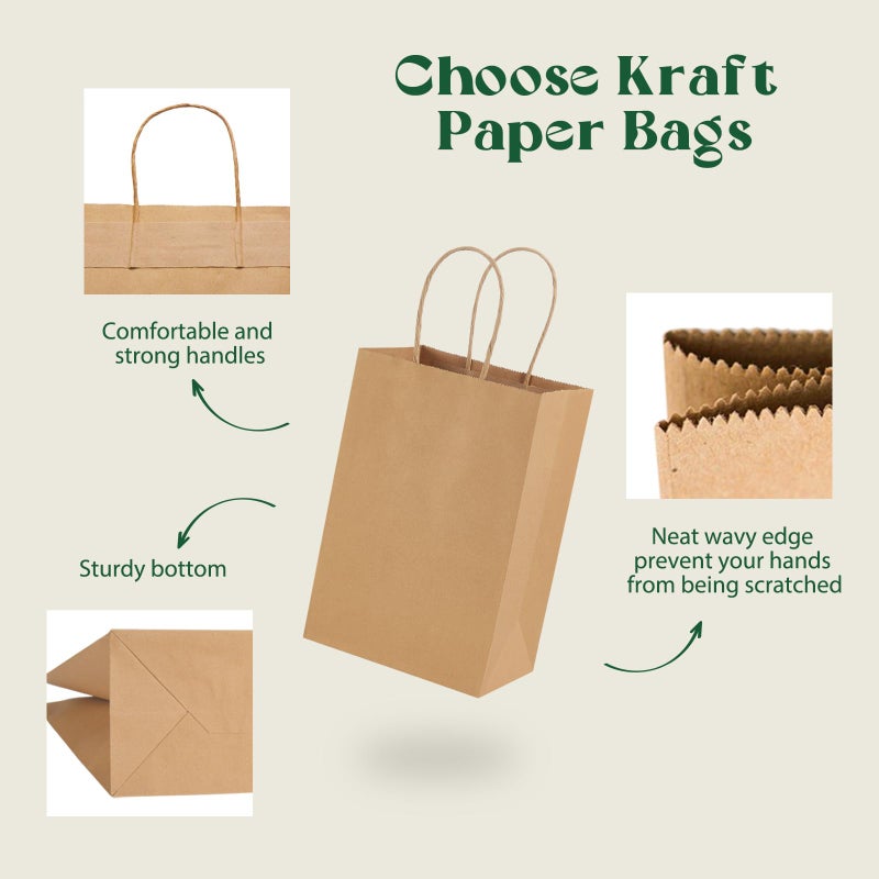 MESHA Gift Paper Bags Brown 5.25x3.75x8 Inch 20 Pack,Kraft Gifts Shopping Bags with Handles,Small Craft Size for Merchandise Grocery Retail Birthday Kids Party Favors Wedding Graduation(Made in USA) - Image 5