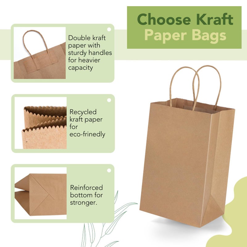 MESHA Gift Paper Bags Brown 5.25x3.75x8 Inch 20 Pack,Kraft Gifts Shopping Bags with Handles,Small Craft Size for Merchandise Grocery Retail Birthday Kids Party Favors Wedding Graduation(Made in USA) - Image 4