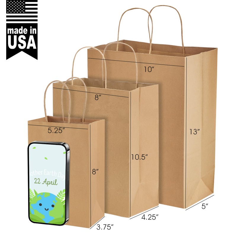 MESHA Gift Paper Bags Brown 5.25x3.75x8 Inch 20 Pack,Kraft Gifts Shopping Bags with Handles,Small Craft Size for Merchandise Grocery Retail Birthday Kids Party Favors Wedding Graduation(Made in USA) - Image 2