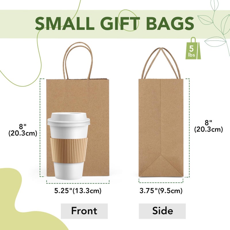MESHA Gift Paper Bags Brown 5.25x3.75x8 Inch 20 Pack,Kraft Gifts Shopping Bags with Handles,Small Craft Size for Merchandise Grocery Retail Birthday Kids Party Favors Wedding Graduation(Made in USA) - Image 3