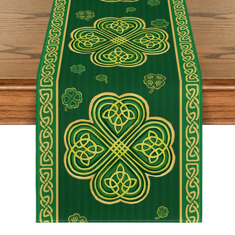 Artoid Mode Green Stripes Shamrocks StPatricks Day Table Runner Seasonal Spring Kitchen Dining Table Runner for Home Party Decor 13x72 Inch