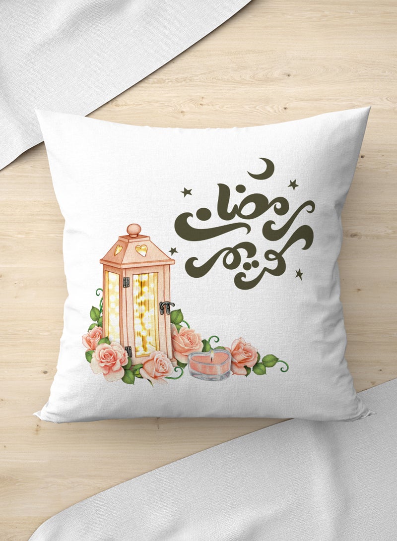 لوحة غطاء وسادة من البوليستر بتصميم رمضان كريم ونمط ورود مع فانوس رمضان - Image 3