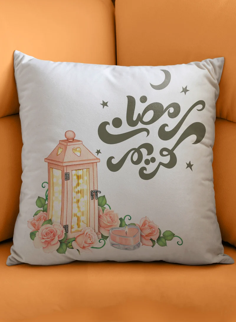 لوحة غطاء وسادة من البوليستر بتصميم رمضان كريم ونمط ورود مع فانوس رمضان