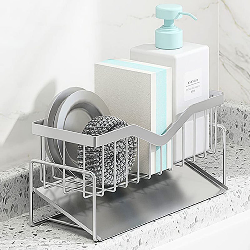 MINGFANITY Kitchen Sink Caddy Sponge Holder Quick Draining SUS 304 Stainless Steel Sponge Organizer Basket for Cleaning and Scrub Tool Kitchen Sink Brush Caddy Holder